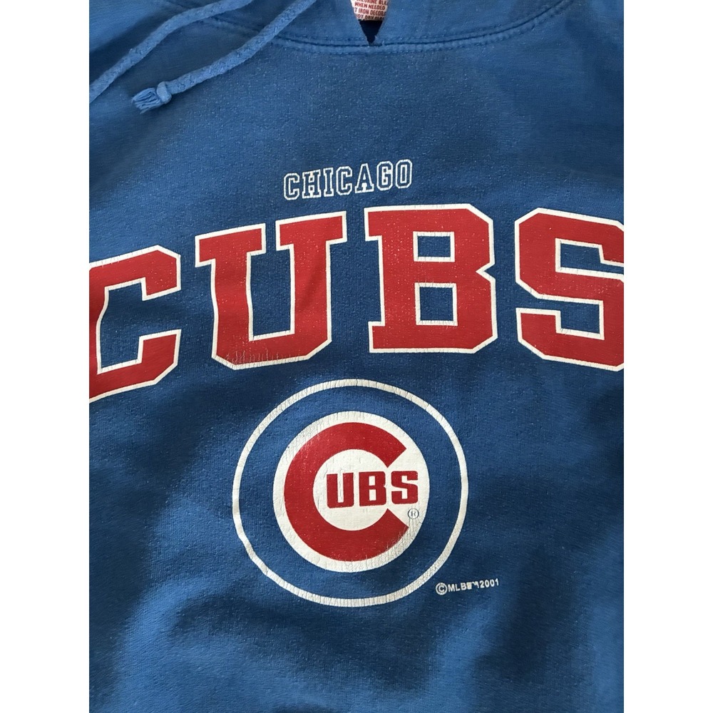 Chicago Cubs Hoodie Mens Medium Blue Pullover Sweatshirt Y2K 2001 - Picture 2 of 5